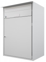 Briefkasten mit Paketfach aus Aluminium, pulverbeschichtet in weissaluminium RAL 9006